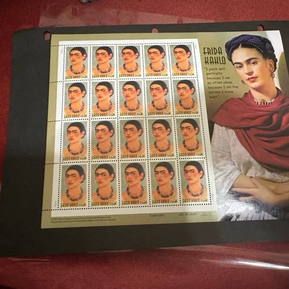 USPS Stamps Frida Kahlo One sheet of 20, 34-cent, stamps of Frida Kahlo.2001.